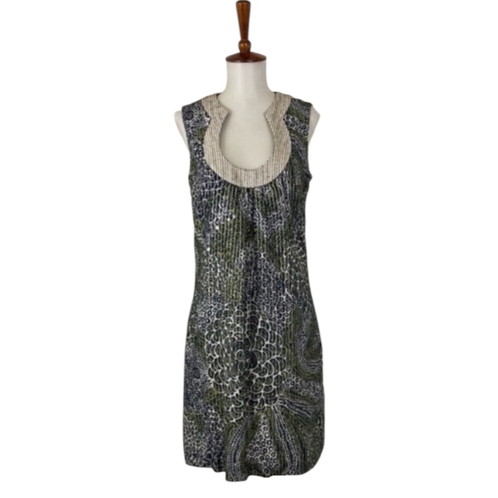 Trina Turk‎ Metallic Trims Dress Women’s 2 Scoop Neck Sleeveless Shift Chic Boho